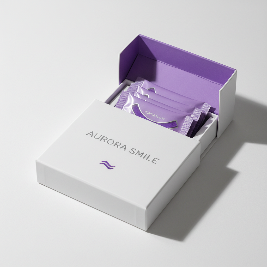 Purple Teeth Whitening Strips on white background